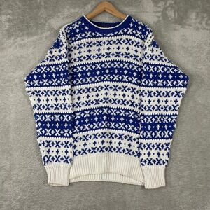 Finalist Sweater Mens Medium Blue Fair Isle Knit Geometric Nordic Vintage 90s